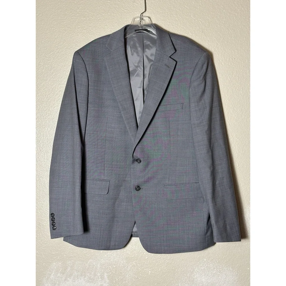 Calvin Klein 44R Slim Fit Heather Grey Suit Jacket Blazer Wool Blend